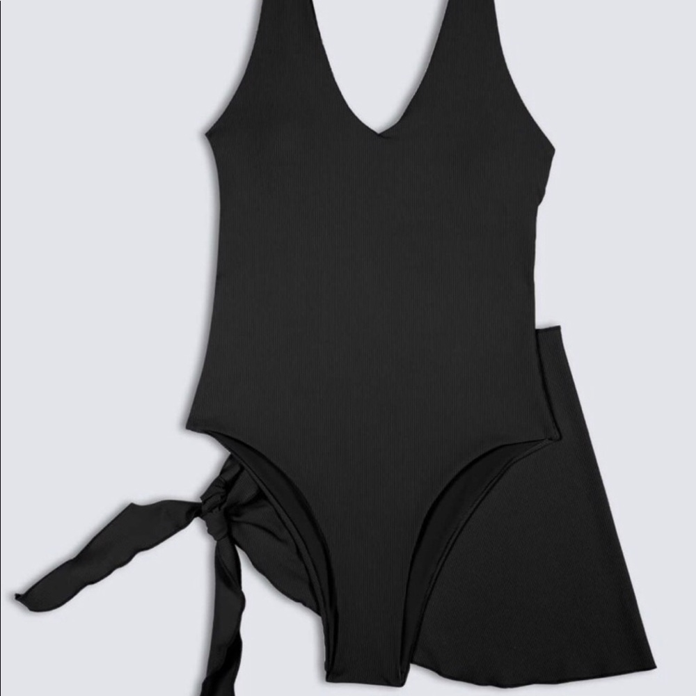 SHEIN One Piece Black Bathing Suit with Sarong